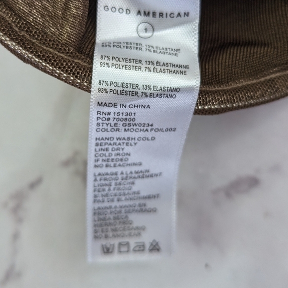 Good American Crop Top Women Mesh Underwire Long Sleeve Mocha Foil - Picture 4 of 10